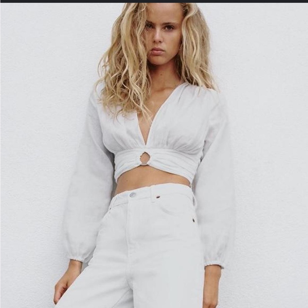 Zara Linen Blend Crop Top with Ring Detail